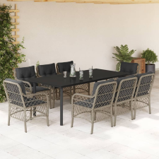 vidaXL 9részes világosszürke polyrattan kerti étkezőgarnitúra párnával kerti bútor