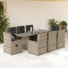 vidaXL 9részes világosszürke polyrattan kerti étkezőgarnitúra párnával kerti bútor