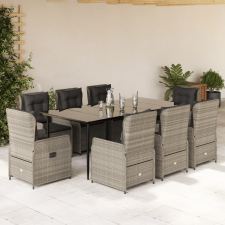 vidaXL 9részes világosszürke polyrattan kerti étkezőgarnitúra párnával kerti bútor