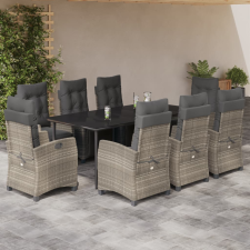 vidaXL 9részes világosszürke polyrattan kerti étkezőgarnitúra párnával kerti bútor