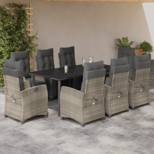 vidaXL 9részes világosszürke polyrattan kerti étkezőgarnitúra párnával kerti bútor