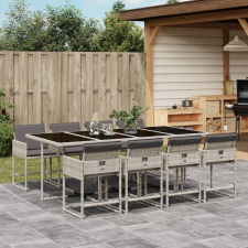 vidaXL 9részes világosszürke polyrattan kerti étkezőgarnitúra párnával kerti bútor