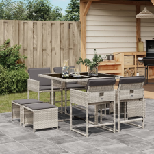 vidaXL 9részes világosszürke polyrattan kerti étkezőgarnitúra párnával kerti bútor