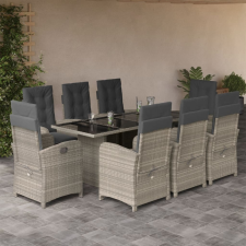 vidaXL 9részes világosszürke polyrattan kerti étkezőgarnitúra párnával kerti bútor