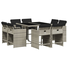 vidaXL 9részes világosszürke polyrattan kerti étkezőgarnitúra párnával (3211199) kerti bútor