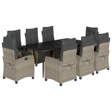 vidaXL 9részes világosszürke polyrattan kerti étkezőgarnitúra párnával (3213036) kerti bútor