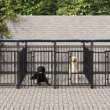 vidaXL acél kültéri kutyakennel tetővel 11,26 m² szállítóbox, fekhely kutyáknak
