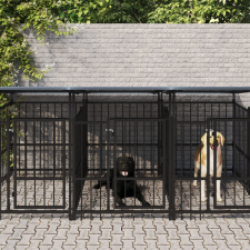 vidaXL acél kültéri kutyakennel tetővel 11,26 m² szállítóbox, fekhely kutyáknak