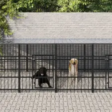 vidaXL Acél kültéri kutyakennel tetővel 18,77 m² szállítóbox, fekhely kutyáknak
