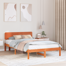 vidaXL Ágykeret fejtámasszal Viaszbarna 140x190 cm Tömör fenyőfa ágy és ágykellék