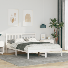 vidaXL Ágykeret fejtámlával Fehér 135 x 190 cm Tömör fenyőfa ágy és ágykellék