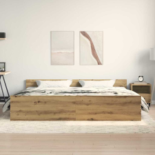 vidaXL Ágykeret fejtámlával kézműves tölgy 200 x 200 cm Faanyag ágy és ágykellék