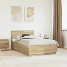 vidaXL Ágykeret fejtámlával Sonoma tölgy 120 x 200 cm Faanyag ágy és ágykellék