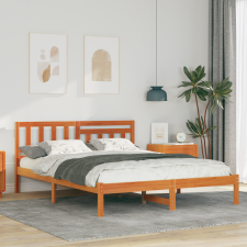 vidaXL Ágykeret fejtámlával Viaszbarna 160 x 200 cm Tömör fenyőfa ágy és ágykellék