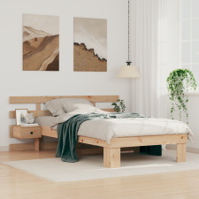 vidaXL Ágykeret fiókkal fejtámlával Barna 90 x 190 cm Tömör fenyőfa ágy és ágykellék