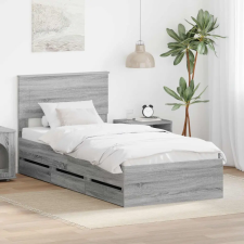 vidaXL Ágykeret fiókkal tárolóval Szürke Sonoma 90 x 200 cm Mérnöki Fa ágy és ágykellék