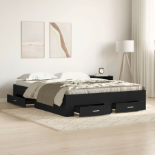 vidaXL Ágykeret Fiókokkal Fekete Tölgy 135x190 cm Mérnöki Fa ágy és ágykellék