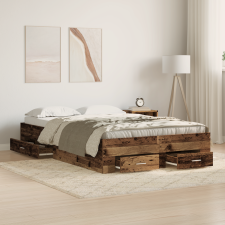 vidaXL Ágykeret Fiókokkal Régi Fa 120x200 cm Műanyag Fa ágy és ágykellék