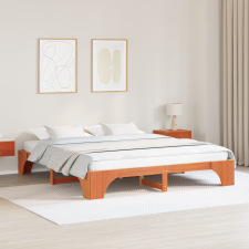 vidaXL Ágykeret Gyantázott barna Tömörfa 200 x 200 cm Tartós ágy és ágykellék