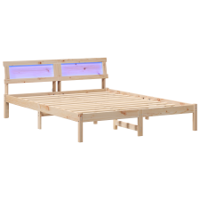 vidaXL Ágykeret LED -es lámpákkal fejtámlával Barna 150 x 200 cm Fenyőfa (872815) ágy és ágykellék