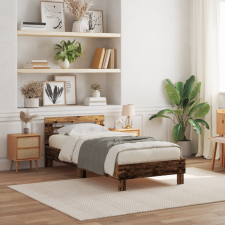 vidaXL Ágykeret LED világítással Régi fa 90x200 cm Mérnöki fa ágy és ágykellék