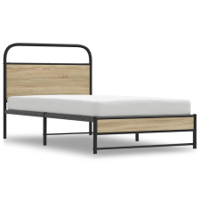 vidaXL ágykeret matrac nélkül 100x190 cm füstölt tölgy fűrészelt fa (4100368) ágy és ágykellék