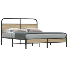 vidaXL ágykeret matrac nélkül 160x200 cm füstölt tölgy fűrészelt fa ágy és ágykellék
