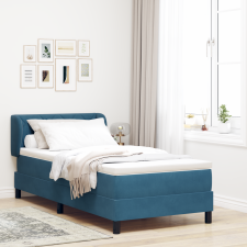 vidaXL Ágykeret Mattal Sötétkék 90x190 cm Bársonyos ágy és ágykellék