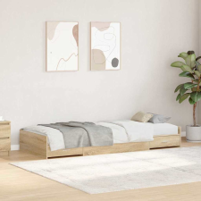 vidaXL Ágykeret tárolóval fejtámlával Sonoma tölgy 90 x 200 cm Faanyag ágy és ágykellék