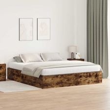 vidaXL Ágykeret tárolóval Füstölt tölgy 200 x 200 cm Faanyag ágy és ágykellék