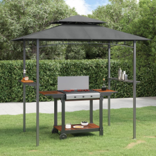 vidaXL antracit acél grillező pavilon oldalsó polcokkal 240x150x243 cm kerti bútor