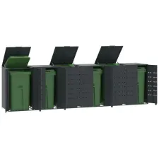 vidaXL antracit acél kerekes tároló 6 szemeteskukához 414x79x117 cm kerti tárolás
