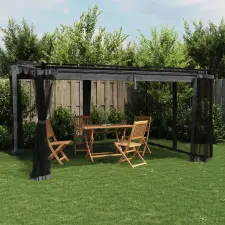 vidaXL antracitszürke acél pavilon hálós oldalakkal 4 x 3 m kerti bútor