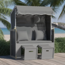 vidaXL antracitszürke-fekete polyrattan és fa strandszék párnával kerti bútor
