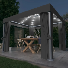 vidaXL antracitszürke pavilon függönnyel és LED fényfüzérrel 3 x 3 m kerti bútor