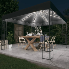vidaXL antracitszürke szövet pavilon LED fényfüzérrel 3 x 3 m kerti bútor