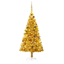 vidaXL aranyszínű PET műkarácsonyfa LED-ekkel és gömbszettel 210 cm (3077520) műfenyő