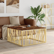 vidaXL aranyszínű rozsdamentes acél és tömör fa dohányzóasztal bútor