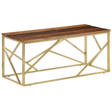 vidaXL aranyszínű rozsdamentes acél és tömör talpfa dohányzóasztal (349942) bútor
