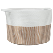vidaXL barna-fehér pamut szennyeskosár Ø55 x 36 cm (358472) bútor