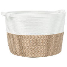 vidaXL barna-fehér pamut szennyeskosár Ø60 x 36 cm (358476) bútor