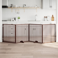 vidaXL barna nyárfa 4 paneles összecsukható kutyakapu ajtóval 320 cm szállítóbox, fekhely kutyáknak