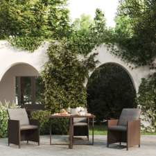 vidaXL Barna polyrattan és üveg kerti asztal 109 x 107 x 74 cm kerti bútor
