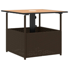 vidaXL barna polyrattan kerti asztal napernyőlyukkal 55x55x46,5 cm (364118) kerti bútor
