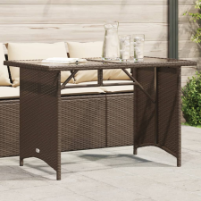 vidaXL barna polyrattan üveglapos kerti asztal 110x68x70 cm kerti bútor