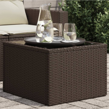 vidaXL barna polyrattan üveglapos kerti asztal 55 x 55 x 37 cm kerti bútor
