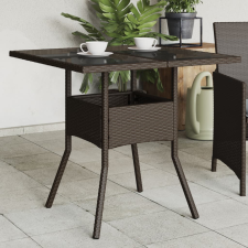 vidaXL barna polyrattan üveglapos kerti asztal 80 x 80 x 75 cm kerti bútor