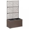 vidaXL Barna rácsos polyrattan magaságyás 2 kaspóval 58 x 30 x 107 cm