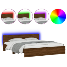 vidaXL barna tölgy ágykeret fejtámlával és LED-del 200 x 200 cm (3207587) ágy és ágykellék