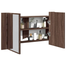 vidaXL barna tölgy akril LED-es tükrös fürdőszobaszekrény 80x12x45 cm fürdőszoba bútor